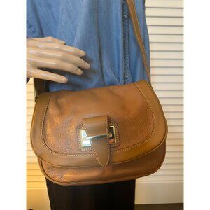 Brown Leather Shoulder Bag With Buckle Closure By Barr + Barr